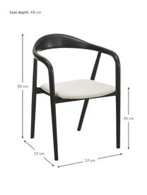Houten fauteuil Angelina met zitkussen in zwart, Bekleding: polyester De slijtvaste b, Frame: essenhout, multiplex, gel, Zwart, zitkussen beige, B 57 x H 80 cm