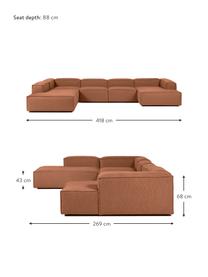 Canapé lounge modulable Lennon, Tissu nougat, larg. 418 x prof. 68 cm, méridienne à gauche