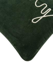 Housse de coussin rectangulaire brodée velours vert Holly Jolly, Velours (100 % coton), Vert, larg. 30 x long. 50 cm