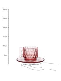 Šálky na kávu s podšálky se strukturálním vzorem Jellies, 4 ks, Umělá hmota, Růžová, transparentní, Ø 6 x V 7 cm, 90 ml