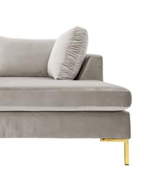 Sofa narożna z aksamitu z metalowymi nogami Luna, Tapicerka: aksamit (poliester) Dzięk, Nogi: metal galwanizowany, Ciemnobeżowy aksamit, złoty, S 280 x G 184 cm, prawostronna