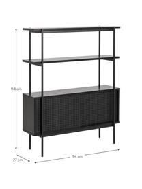 Libreria con ante scorrevoli Angus, Struttura: metallo rivestito, Piedini: metallo rivestito, Legno, nero verniciato, Larg. 94 x Alt. 114 cm