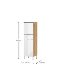 Sydney hoge badkamerkast met lade, B 34 cm, Houtkleurig, wit, B 34 cm x H 120 cm