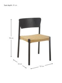 Krzesło z drewna z rattanowym siedziskiem Danny, 2 szt., Stelaż: lite drewno sosnowe, Czarny, beżowy, S 52 x G 51 cm