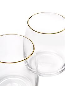 Mondgeblazen waterglazen Ellery met goudkleurige rand, 4 stuks, Glas, Transparant met goudkleurige rand, Ø 9 x H 10 cm