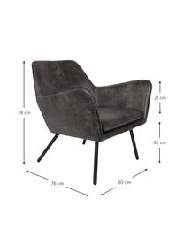 Fauteuil lounge en cuir synthétique Bon, Cuir synthétique gris foncé, larg. 80 x prof. 76 cm