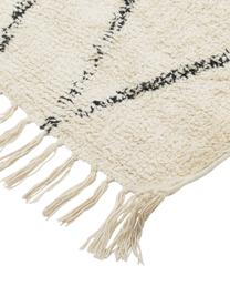 Handgetufteter Baumwollteppich Bina mit Rautenmuster und Fransen, 100% Baumwolle, Beige, Schwarz, B 200 x L 300 cm (Größe L)