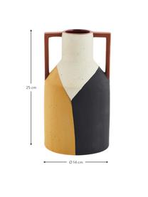Vaso in terracotta con decoro geometrico Neni, Terracotta, Bianco, nero, giallo, Ø 14 x Alt. 25 cm