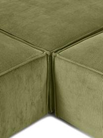 Modulares XL-Ecksofa Lennon in Grün aus Cord, Bezug: Cord (92 % Polyester, 8 %, Gestell: Massives Holz, Sperrholz, Füße: Kunststoff, Cord Grün, B 329 x H 68 cm, Eckteil links
