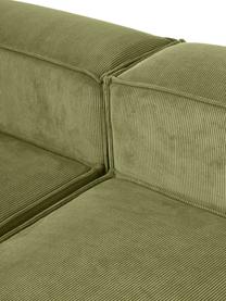 Sofa modułowa ze sztruksu Lennon, Tapicerka: sztruks (92% poliester, 8, Stelaż: lite drewno, sklejka, Nogi: tworzywo sztuczne, Zielony sztruks, S 329 x W 68 cm, lewostronna