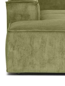 Narożna sofa modułowa XL ze sztruksu Lennon, Tapicerka: sztruks (92% poliester, 8, Stelaż: lite drewno, sklejka, Nogi: tworzywo sztuczne, Zielony sztruks, S 329 x W 68 cm, prawostronna