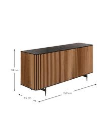 Credenza di design con ante e finitura in legno di quercia Linea, Piedini: metallo verniciato, Nero, legno di quercia, Larg. 159 x Alt. 74 cm