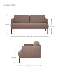 Divano 2 posti con piedini in metallo Fluente, Rivestimento: 100% poliestere 115.000 c, Struttura: legno di pino massiccio, , Piedini: metallo verniciato a polv, Tessuto marrone, Larg. 166 x Prof. 85 cm