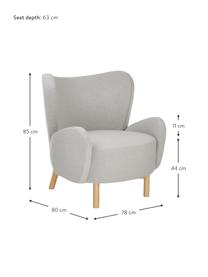 Fauteuil Kalia in lichtgrijs, Bekleding: 100% polyester, Poten: beukenhout, Frame: metaal, Geweven stof lichtgrijs, B 78 x H 80 cm