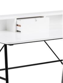 Bureau Pascal in wit met lade, Poten: gelakt metaal, Zwart, wit, 100 x 88 cm