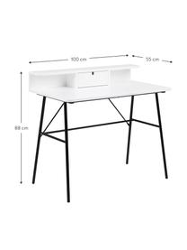 Scrivania con cassetto Pascal, Gambe: metallo verniciato, Bianco, Larg. 100 x Prof. 55 cm