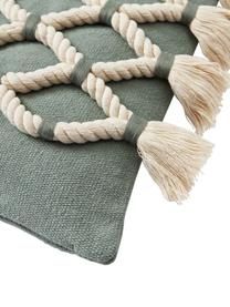 Copricuscino con decoro marittimo a nodo Galliot, 100% cotone, Verde grigio, beige, Larg. 40 x Lung. 40 cm