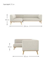 Divano angolare con piedini in legno di quercia Archie, Rivestimento: 100% lana, Struttura: legno di pino, certificat, Gambe: legno massello di rovere,, Tessuto beige, Larg. 264 x Prof. 162 cm, chaise-longue a sinistra