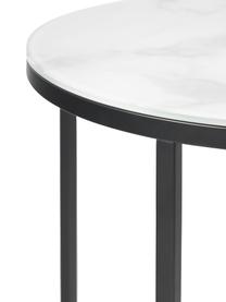 Runder Beistelltisch Antigua mit Glasplatte in Marmor-Optik, Tischplatte: Glas, matt bedruckt, Gestell: Stahl, pulverbeschichtet, Marmor-Optik Weiß, Schwarz, Ø 45 x H 50 cm