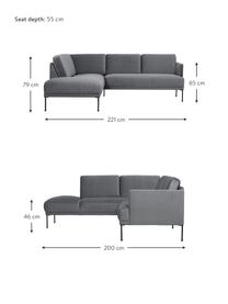 Sofá rinconera de terciopelo Fluente, Tapizado: terciopelo (poliéster de , Estructura: madera de pino maciza, Patas: metal con pintura en polv, Terciopelo gris oscuro, An 221 x F 200 cm, chaise longue izquierda
