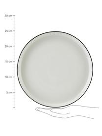 Platos llanos de porcelana Facile, 2 uds., Porcelana dura de alta calidad (aprox. 50% caolín, 25% cuarzo y 25% feldespato), Blanco crema con borde negro, Ø 25 x Al 3 cm