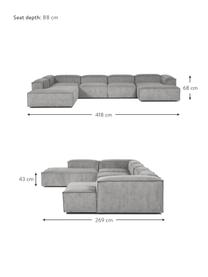 Divano angolare componibile in velluto a coste Lennon, Rivestimento: velluto a coste (92% poli, Struttura: legno di pino massiccio, , Piedini: plastica, Velluto a coste grigio, Larg. 418 x Alt. 68 cm, chaise-longue a sinistra