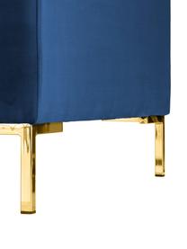 Fluwelen hoekbank Luna in blauw met metalen poten, Bekleding: fluweel (polyester) De ho, Frame: massief beukenhout, Poten: gegalvaniseerd metaal, Fluweel blauw, goudkleurig, B 280 x D 184 cm