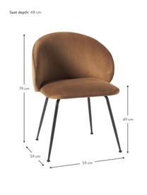 Sedia imbottita in velluto Luisa 2 pz, Rivestimento: velluto (100% poliestere), Gambe: metallo verniciato a polv, Velluto marrone, nero, Larg. 59 x Prof. 59 cm