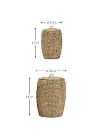 Set de cestas con tapadera Laun, 2 uds., Cesta: jacintos de agua, Estructura: alambre de acero, Marrón, Set de diferentes tamaños