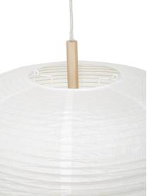 Lámpara de techo de diseño Misaki, Pantalla: papel de arroz, Anclaje: metal con pintura en polv, Cable: cubierto en tela, Blanco, madera clara, Ø 40 x Al 70 cm