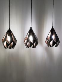 Grande suspension métal 3 lampes Carlton, Noir, larg. 81 x haut. 28 cm
