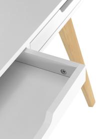 Schreibtisch Skandi in Weiß mit Holzbeinen, Korpus: Mitteldichte Holzfaserpla, Beine: Eichenholz, massiv, Weiß, 110 x 85 cm