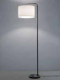Leeslamp Montreal met marmeren voet, Lampenkap: textiel, Lampvoet: marmer, Frame: gegalvaniseerd metaal, Wit, goudkleurig, B 44 cm x H 155 cm