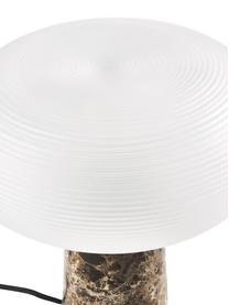 Lampada da tavolo con base in marmo Mariella, Paralume: vetro, Base della lampada: marmo, metallo, Bianco, marrone scuro, marmorizzato, Ø 32 x Alt. 33 cm