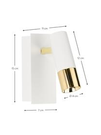 Verstelbare LED wandspot Bobby in wit-goudkleur, Lampenkap: gepoedercoat metaal, gega, Wit, B 7 cm x H 15 cm