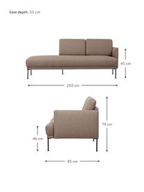 Chaise longue in tessuto con piedini in metallo Fluente, Rivestimento: 100% poliestere 35.000 ci, Struttura: legno di pino massiccio, , Piedini: metallo verniciato a polv, Tessuto taupe, Larg. 202 x Prof. 85 cm, schienale a destra