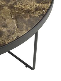 Runder Metall-Couchtisch Gellina mit marmorierter Glasplatte, Tischplatte: Gehärtes Glas, bedruckt, Gestell: Metall, beschichtet, Schwarz, Braun, marmoriert, Ø 80 cm