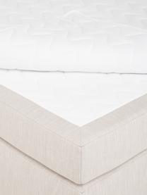 Łóżko kontynentalne bez zagłówka Enya, Nogi: tworzywo sztuczne, Ciemnobeżowa tkanina, S 180 x D 200 cm, stopień twardości H2