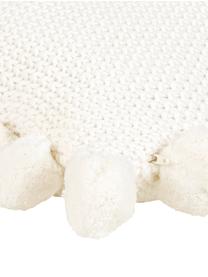 Strick-Kissenhülle Molly in Cremeweiß mit Pompoms, 100% Baumwolle, Cremeweiß, 40 x 40 cm