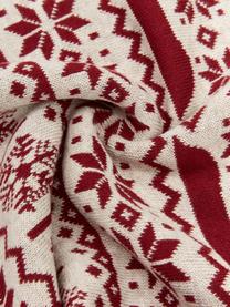 Pletený povlak na polštář Hjerte, 100% bavlna, Béžová, tmavě červená, Š 40 cm, D 40 cm