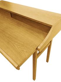Ausziehbarer Schreibtisch Carteret, 115 x 44 - 68 cm, Beine: Eichenholz, massiv, FSC®-, Tischplatte: Spanplatte mit Eichenholz, Hellbraun, 115 x 83 cm