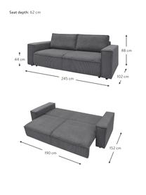 Sofá cama de pana Nihad (3 plazas), con espacio de almacenamiento, Tapizado: pana de poliéster, Patas: plástico, Pana gris oscuro, An 245 x F 102 cm