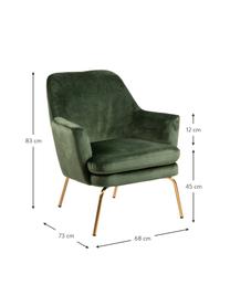 Fluwelen fauteuil Chisa in groen, Bekleding: polyester fluweel, Poten: gelakt metaal, Fluweel bosgroen, B 74 x D 73 cm