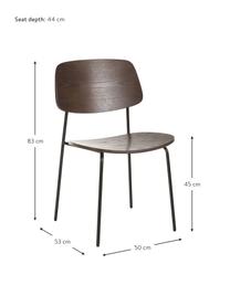 Holzstühle Nadja, 2 Stück, Sitzfläche: Sperrholz mit Eschenholzf, Beine: Metall, pulverbeschichtet, Dunkles Holz, B 50 x T 53 cm