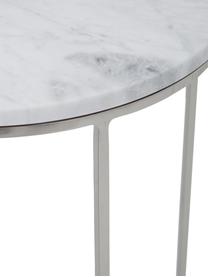 Okrągły stolik pomocniczy z marmuru Alys, Blat: marmur, Stelaż: metal malowany proszkowo, Biały, marmurowy, odcienie srebrnego, Ø 40 x W 50 cm
