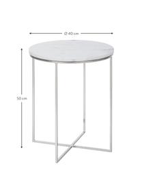 Table d'appoint ronde marbre Alys, Blanc, marbré, couleur argentée, Ø 40 x haut. 50 cm