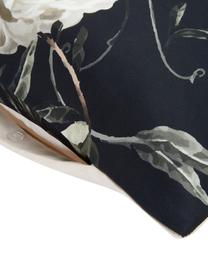 Pościel z satyny bawełnianej Blossom, Czarny, odcienie beżowego, 135 x 200 cm + 1 poduszka 80 x 80 cm