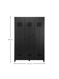 Dřevěná šatní skříň Locker, Potažené borové dřevo, Černá, Š 123 cm, V 186 cm