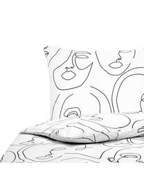 Perkálové povlečení s kresbou Aria, Bílá, černá, 135 x 200 cm + 1 polštář 80 x 80 cm