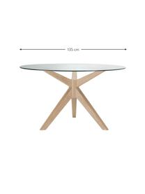 Mesa de comedor redonda Malmo, Patas: madera de roble, Tablero: vidrio templado, Beige, transparente, Ø 135 x Al  cm
